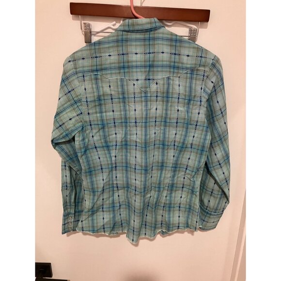 Vintage Western Wear Women's Snap Button Down Shirt, Blue Multi, Size 36 - Picture 2 of 6